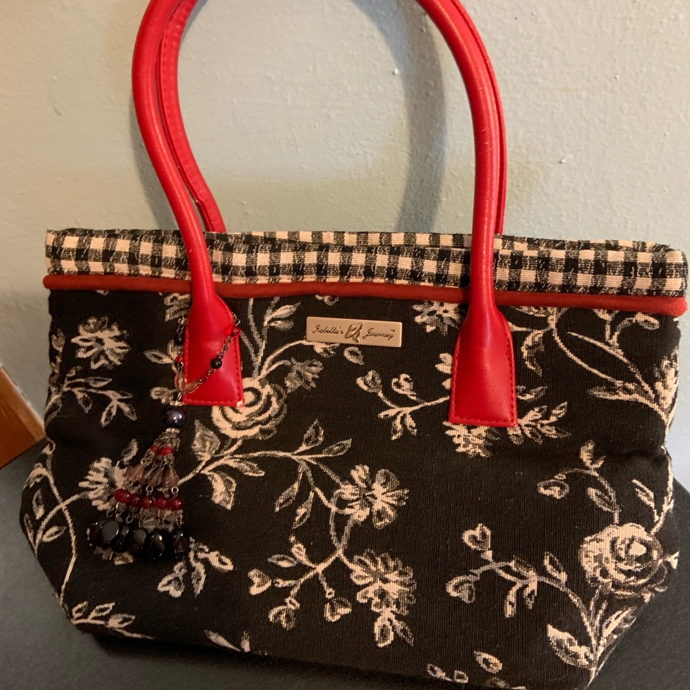 Isabella’s Journey Black and Red Floral Tote with original beads